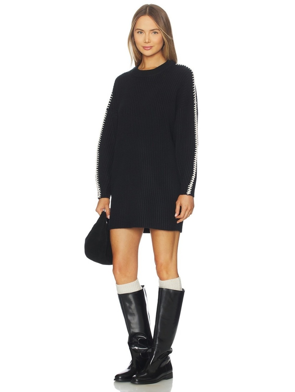 Rag & Bone Ingrid Crew Neck Mini Dress in Black